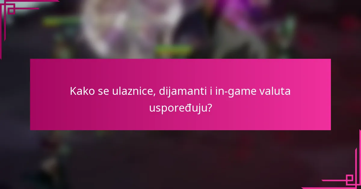 Kako se ulaznice, dijamanti i in-game valuta uspoređuju?